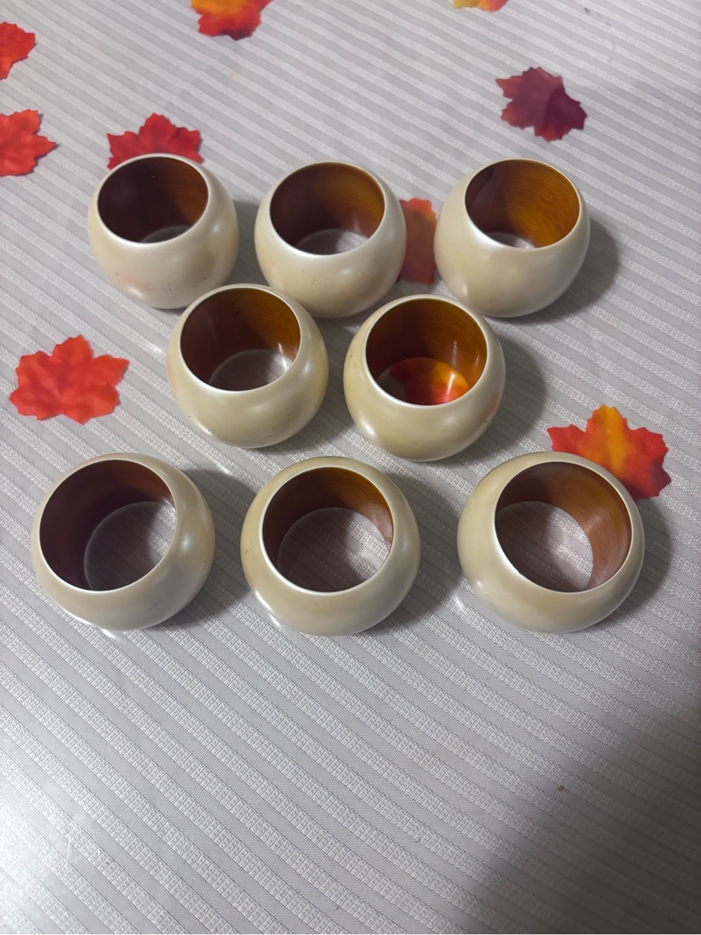 Macy's Cream and Wood-Tone Napkin Rings — Set of 8